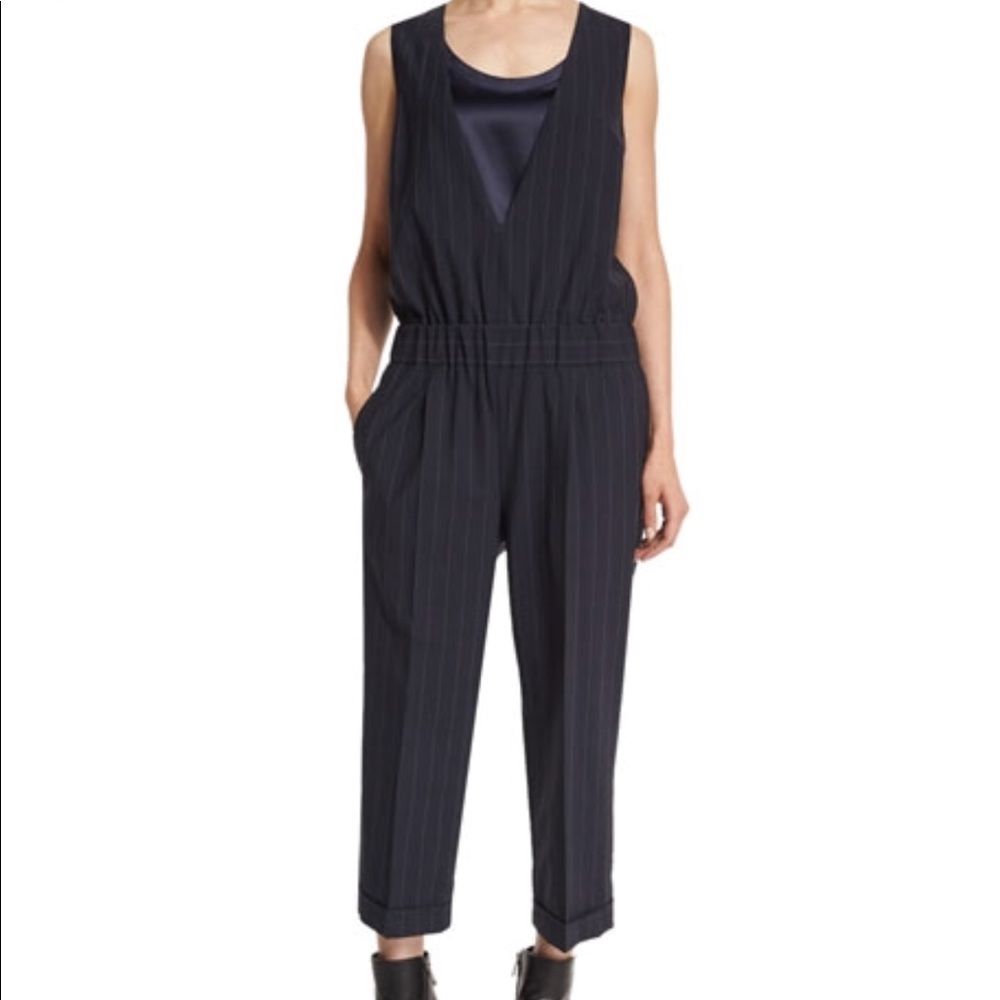 Brunello Cucinelli Navy Pinstripe V-neck jumpsuit